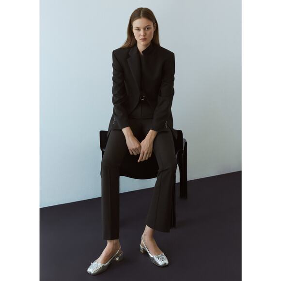 β¨ MANGO Metallic Silver Slingback Heels NWT | Bow Block Heel 8.5 / 39 - Picture 13 of 13